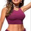 CRZ YOGA Racerback Bikini Tops for Women - Padded High Neck Modest Swim Sports Bathing Bra Fuchsia Medium view 1
