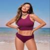 CRZ YOGA Racerback Bikini Tops for Women - Padded High Neck Modest Swim Sports Bathing Bra Fuchsia Medium view 3