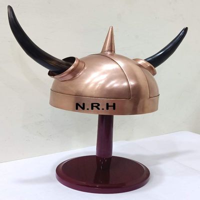 Nautical Replica Hub Copper Viking with Horns Medieval King Armor Helmet Costume Halloween Helmet With Wooden Stand