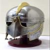 Medieval Barbuta Visored Brushed Steel Knights Templar Crusaders Armour Helmet | Halloween Costume Props Silver Finish with Wooden Stand view 1