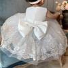 AIMJCHLD Princess Girls Lace Embroidery Bow Toddler Dresses Cute Sleeveless New Year Prom Dresses for Baby 3T 4T (White,110) view 2