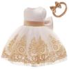 AIMJCHLD Toddler Girls Big Bowknot Dresses Baby Little Girls Lace Embroidery Wedding Party Ball Gown Dress 5T 6T (White Gold,120) view 2