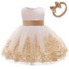 AIMJCHLD Toddler Girls Big Bowknot Dresses Baby Little Girls Lace Embroidery Wedding Party Ball Gown Dress 5T 6T (White Gold,120) view 3