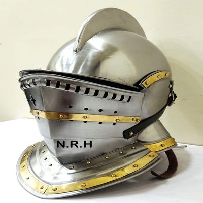 Medieval European Closed Helmet Knights Armor Helmet Roman Burgonet Halloween Helmet Silver Finish
