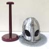 Viking Helmet Battle Armor 18G Steel and Chain Mail Armor Halloween Helmet with Wooden Stand view 2