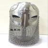 Viking Helmet Battle Armor 18G Steel and Chain Mail Armor Halloween Helmet with Wooden Stand view 3