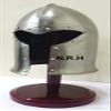 Medieval Barbuta Helmet Knights Silver Crusader Armour Halloween Helmet (Steel) with Wooden Stand view 1