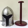 Medieval Barbuta Helmet Knights Silver Crusader Armour Halloween Helmet (Steel) with Wooden Stand view 2