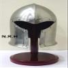 Medieval Barbuta Helmet Knights Silver Crusader Armour Halloween Helmet (Steel) with Wooden Stand view 3