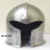 Medieval Barbuta Helmet Knights Silver Crusader Armour Halloween Helmet (Steel) with Wooden Stand view 4