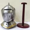 Armor Supplies Close European Medieval Halloween Helmet Brass Design Silver Finish with Wooden Stand Helmet view 2
