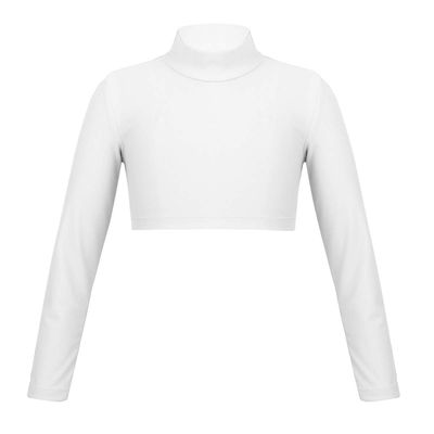 Moggemol Kids Girls Long Sleeve Mock Neck Athletic Crop Tops Yoga Gymnastics Ballet Dance Activewear Shirts Ivory 12 Years