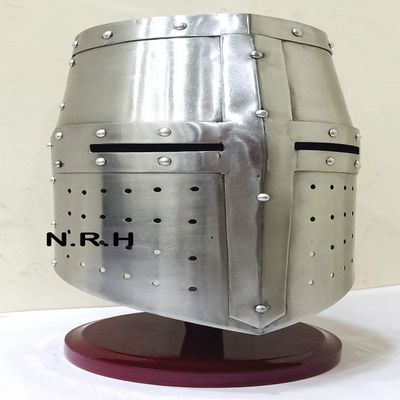 Medieval Helmet | Barbuta Crusader Knight Templar Armour Greek Steel Centurion Helmet | Halloween LARP with Wooden Stand