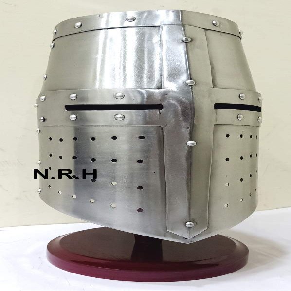Medieval Helmet | Barbuta Crusader Knight Templar Armour Greek Steel Centurion Helmet | Halloween LARP with Wooden Stand