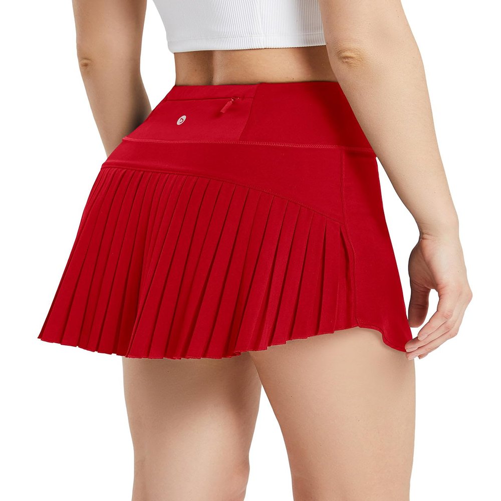 baleaf Women's Pleated Tennis Skirts High Waisted Lightweight Athletic Golf Skorts Skirts with Shorts Pockets Red XX-Large