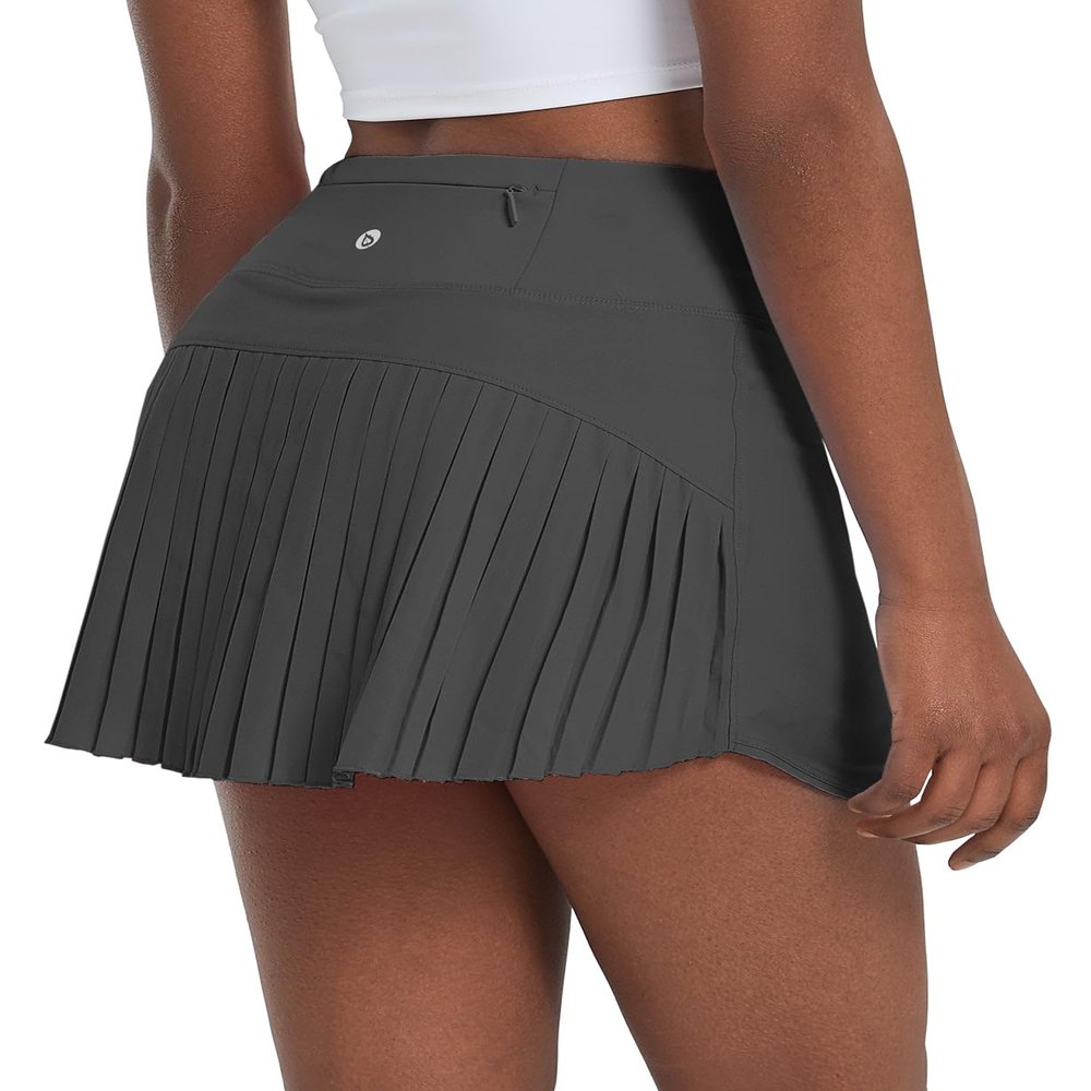 baleaf Women's Pleated Tennis Skirts High Waisted Lightweight Athletic Golf Skorts Skirts with Shorts Pockets Gray Small