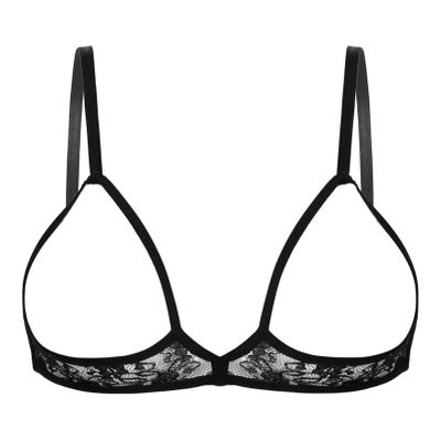 Alvivi Women's Sexy Mini Bra Top 1/4 Cups Wireless Hollow Out Lace Bralettes Brassiere Underwear Black Large