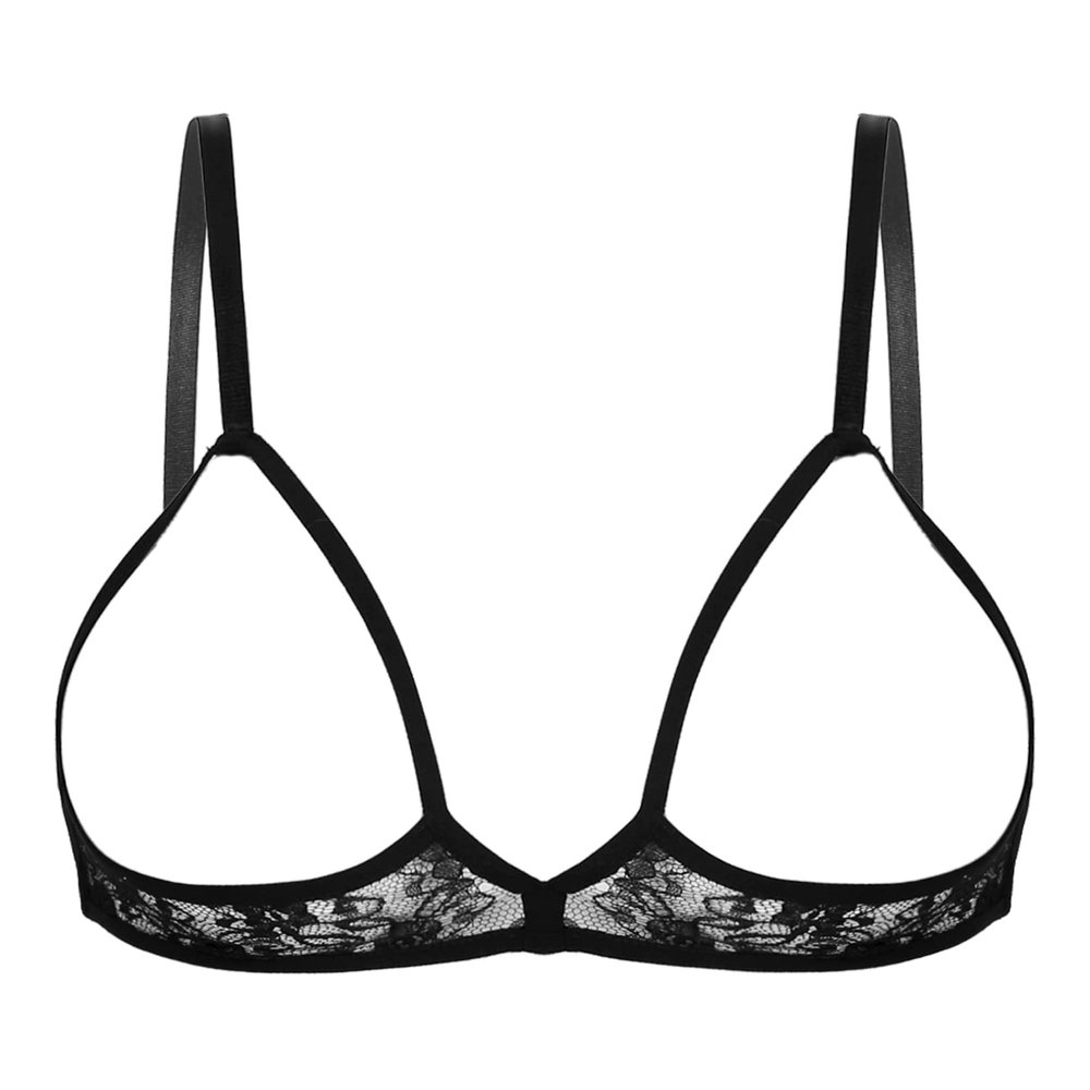 Alvivi Women's Sexy Mini Bra Top 1/4 Cups Wireless Hollow Out Lace Bralettes Brassiere Underwear Black Large