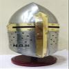 Medieval Sugarloaf Spartan Helmet Roman Silver Halloween Helmet Knight Ancient Armor with Wooden Stand view 1