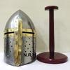 Medieval Sugarloaf Spartan Helmet Roman Silver Halloween Helmet Knight Ancient Armor with Wooden Stand view 2