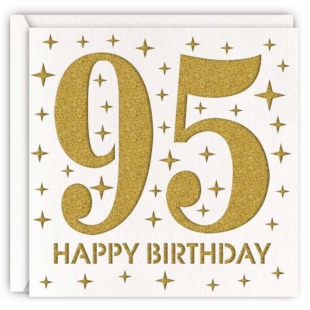 MAGJUCHE Gold 95th Birthday Card, Laser Cut Glitter Woman Man Age 95 Gift For Mother, Grandmother, Father