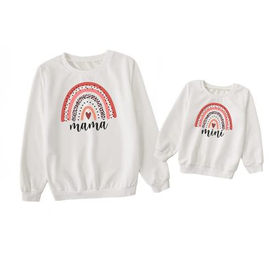 Herbeeza Mommy and Me Matching Pullover Sweatshirt Mama Mini Letter Printed Long Sleeve Casual Crewneck Top Shirt White