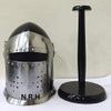 Barbuta Viking Battle Knight Helmet | Black Medieval Visored Barbute Helm Armor SCA LARP Costume Halloween Helmet W/Stand view 1