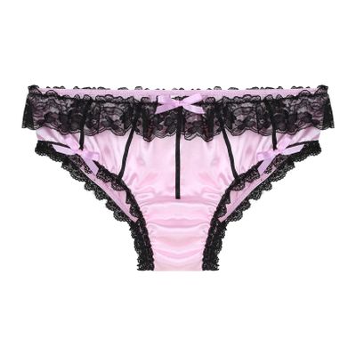 Oyolan Men Silky Satin Sissy Panties Frilly Lace Cheeky Knickers Crossdressing Underwear Feminine Briefs Pink Medium