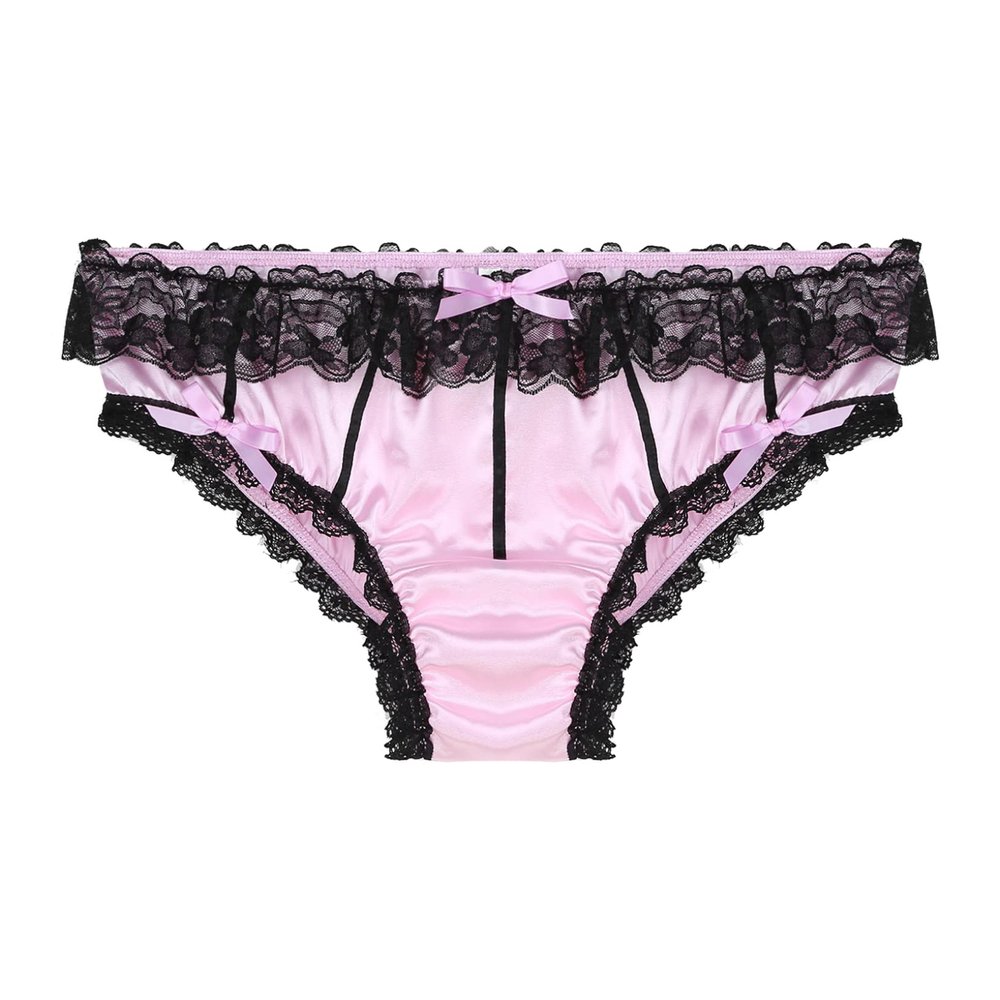 Oyolan Men Silky Satin Sissy Panties Frilly Lace Cheeky Knickers Crossdressing Underwear Feminine Briefs Pink Medium