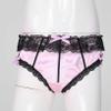 Oyolan Men Silky Satin Sissy Panties Frilly Lace Cheeky Knickers Crossdressing Underwear Feminine Briefs Pink Medium view 3