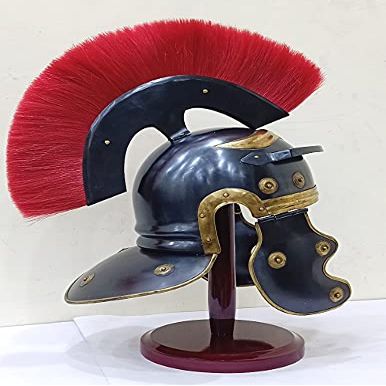 Medieval Red Crest Roman Helmet Centurion Gallic Smiths for Gladiators for LARPERS Black Halloween Helmet W/Stand