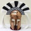 Greek Corinthian Helmet Ancient Medieval Armor Knight Spartan Copper Halloween Helmet with Black & White Plume with Wooden Stand view 2