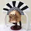 Greek Corinthian Helmet Ancient Medieval Armor Knight Spartan Copper Halloween Helmet with Black & White Plume with Wooden Stand view 4