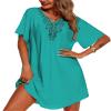 Supnier Swimsuit Coverup for Women V Neck Short Sleeve Loose Solid Color Bathing Suit Beach Cover Up Dress Blue Green M view 1