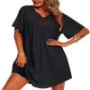 Supnier Plue Size Cover Ups for Swimwear Women Sexy Lace Crochet V Neck Summer Beach Dress with Sleeves Black 3XL view 1