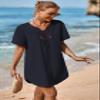 Supnier Plue Size Cover Ups for Swimwear Women Sexy Lace Crochet V Neck Summer Beach Dress with Sleeves Black 3XL view 3