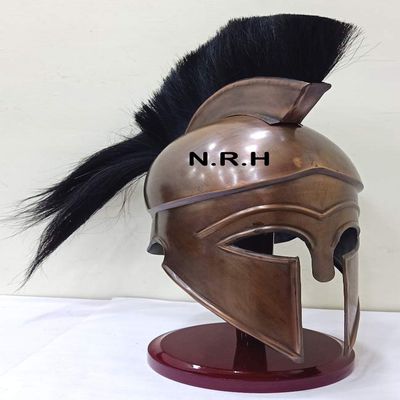 Medieval Greek Corinthian Wearable Armor Halloween Helmet with Plumes & Hairs | Leather Liner with Stand Copper Finish