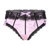 Yihuimin Mens Satin Floral Lace Bikini Briefs French Maid Sissy Crossdress Panties Underwear Pink Large view 3
