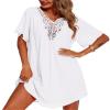 Supnier Swim Cover Up for Women Bathing Suit Swimsuit Beach Coverups Crochet V Neck Mini Dress White M view 1