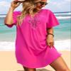 Supnier Women's V-Neck Swimwear Swimsuit Cover Ups Plus Size Flowy Loose Beach Coverup Dress Hot Pink 2XL view 2