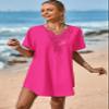Supnier Women's V-Neck Swimwear Swimsuit Cover Ups Plus Size Flowy Loose Beach Coverup Dress Hot Pink 2XL view 3