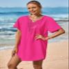 Supnier Women's V-Neck Swimwear Swimsuit Cover Ups Plus Size Flowy Loose Beach Coverup Dress Hot Pink 2XL view 4