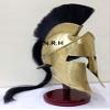 Medieval Antique Brass Helmet Armour King Leonidas Greek Spartan 300 Roman Halloween Helmet with Wooden Stand view 1