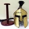 Medieval Antique Brass Helmet Armour King Leonidas Greek Spartan 300 Roman Halloween Helmet with Wooden Stand view 3