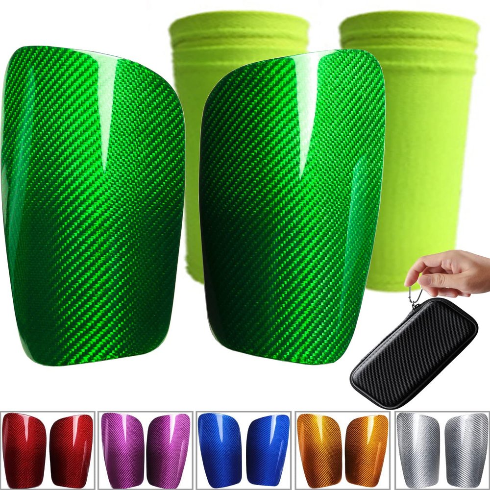 Carbon Fiber Soccer Shin Guards, with Portable Carrying Case, Super Strong, Ultra Light, Shock Resistance, Air Permeability, Suitable for Adult, Youth, Kid, Effective Protection
