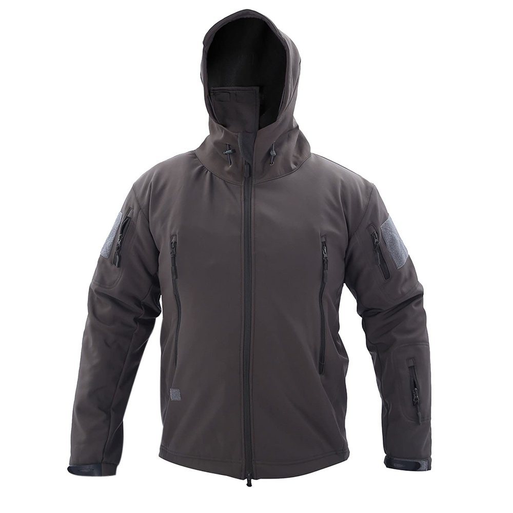 Men's Full Zip Cargo Military Tactical Jacket Fall Winter Windproof Sharks Softshell Coats with 5 Zip Pockets