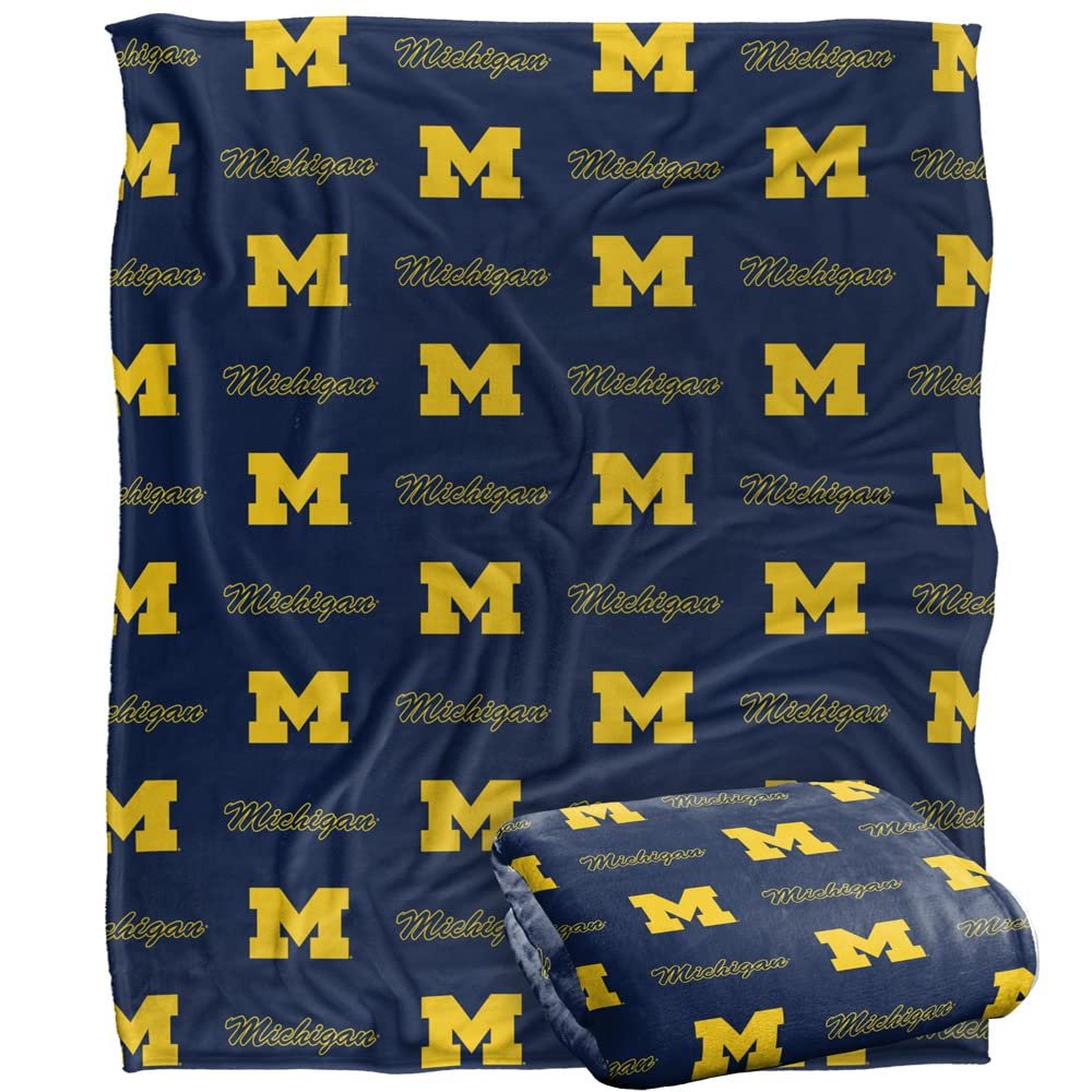 University of Michigan Wolverines Blanket, 50"x60", Logo Pattern, Silky Touch Super Soft Throw Blanket