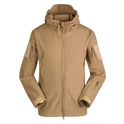Men's Full Zip Cargo Military Tactical Jacket Fall Winter Windproof Sharks Softshell Coats with 5 Zip Pockets