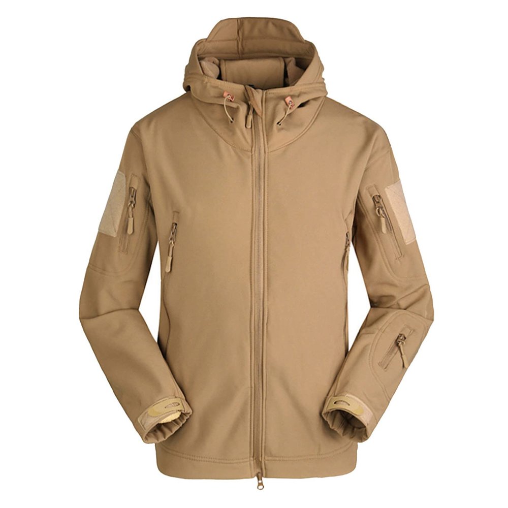 Men's Full Zip Cargo Military Tactical Jacket Fall Winter Windproof Sharks Softshell Coats with 5 Zip Pockets