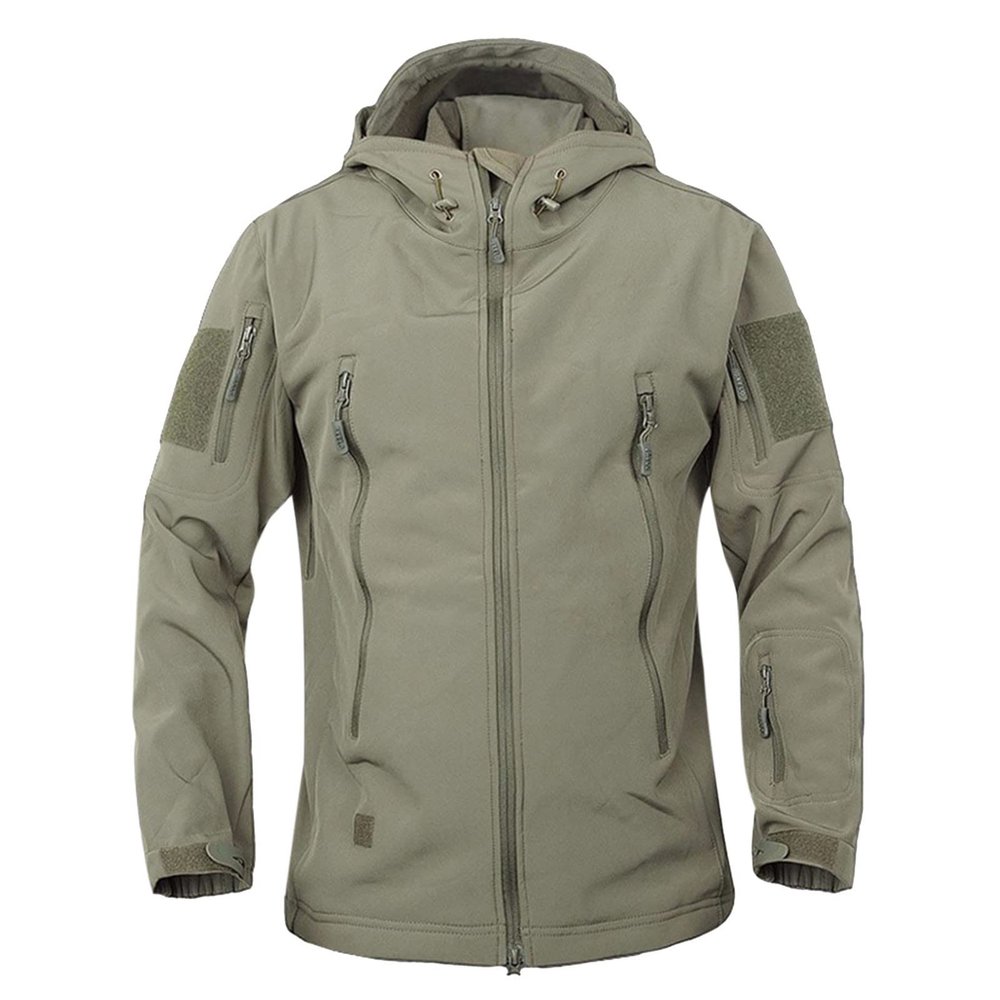 Men's Full Zip Cargo Military Tactical Jacket Fall Winter Windproof Sharks Softshell Coats with 5 Zip Pockets